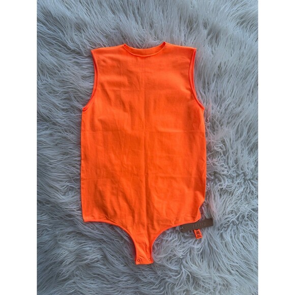 Skims Essential Crew Neck Sleeveless Bodysuit Orange Highlighter L/XL - Picture 3 of 11
